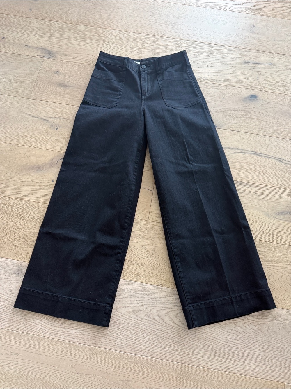Anthropologie Pilcro Black Wide Leg Pants Size 26 Patch Pockets Stretch Denim - Picture 2 of 7